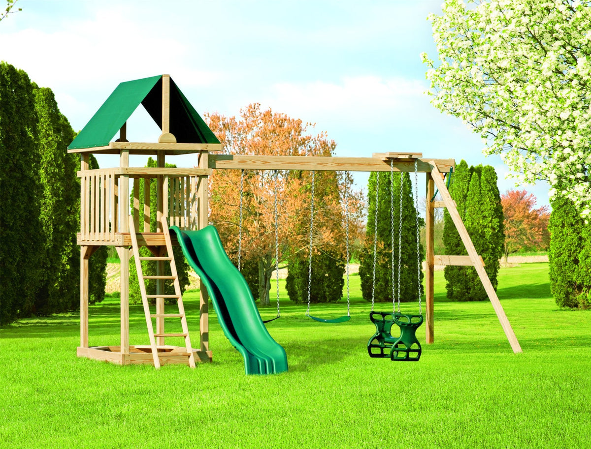 4x4 Challenger Wooden Swing Set & Playset Kit – real-world photo (configuration and colors may differ from the layouts offered)