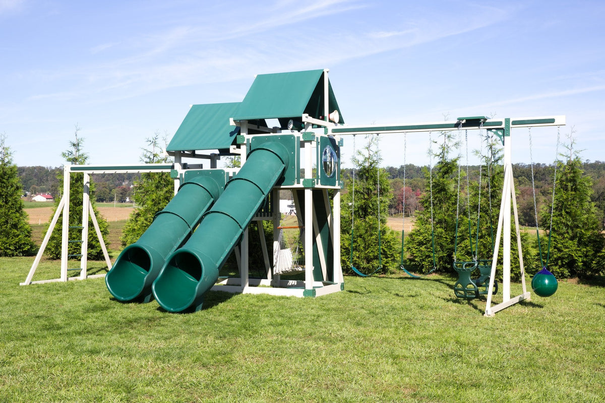 5x10 Denali Vinyl Playset & Swing Set Kit – real-world photo (configuration and colors may differ from the layouts offered)