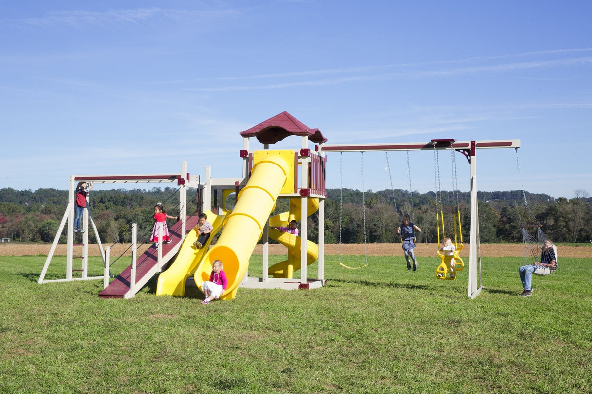 5x10 Denali Vinyl Playset & Swing Set Kit – real-world photo (configuration and colors may differ from the layouts offered)