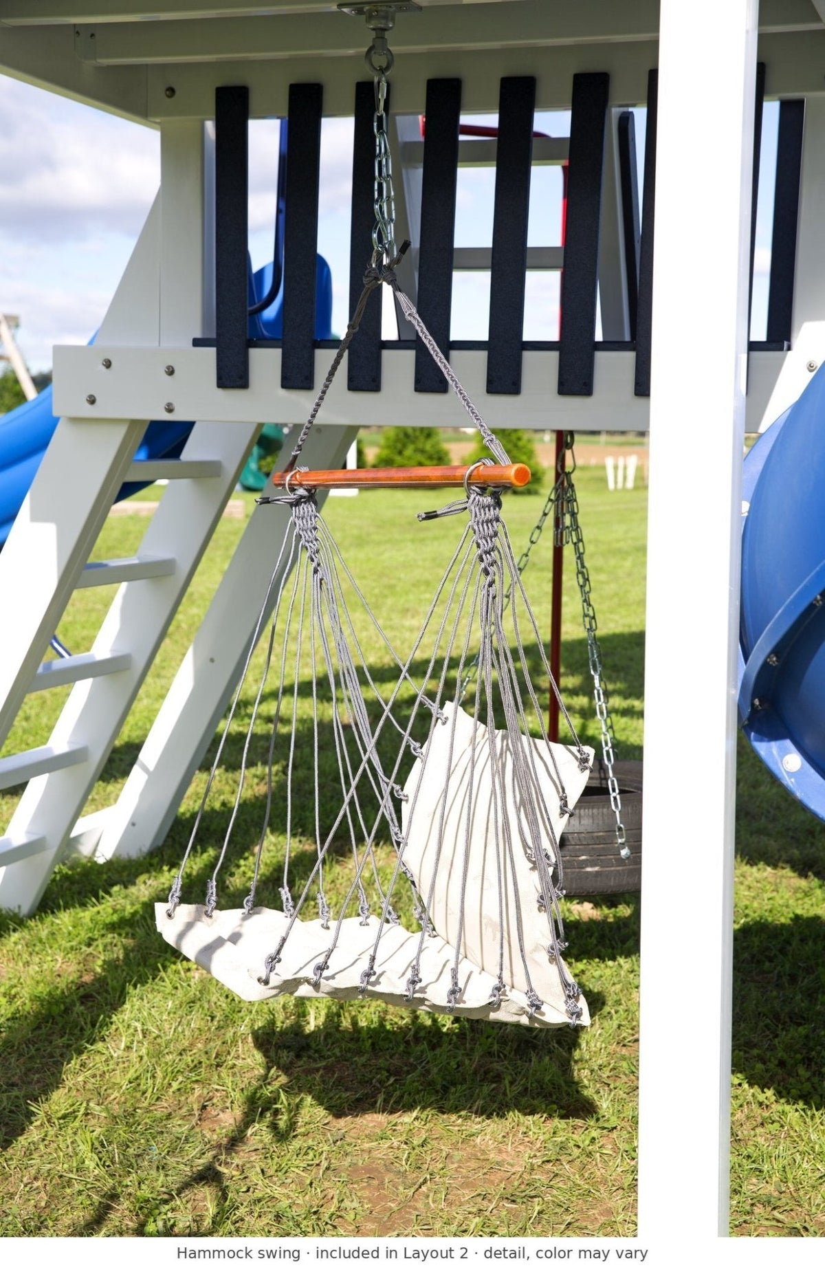 Hammock swing detail – included in Layout 2 of the 5x5 Boulder Vinyl Playset & Swing Set Kit