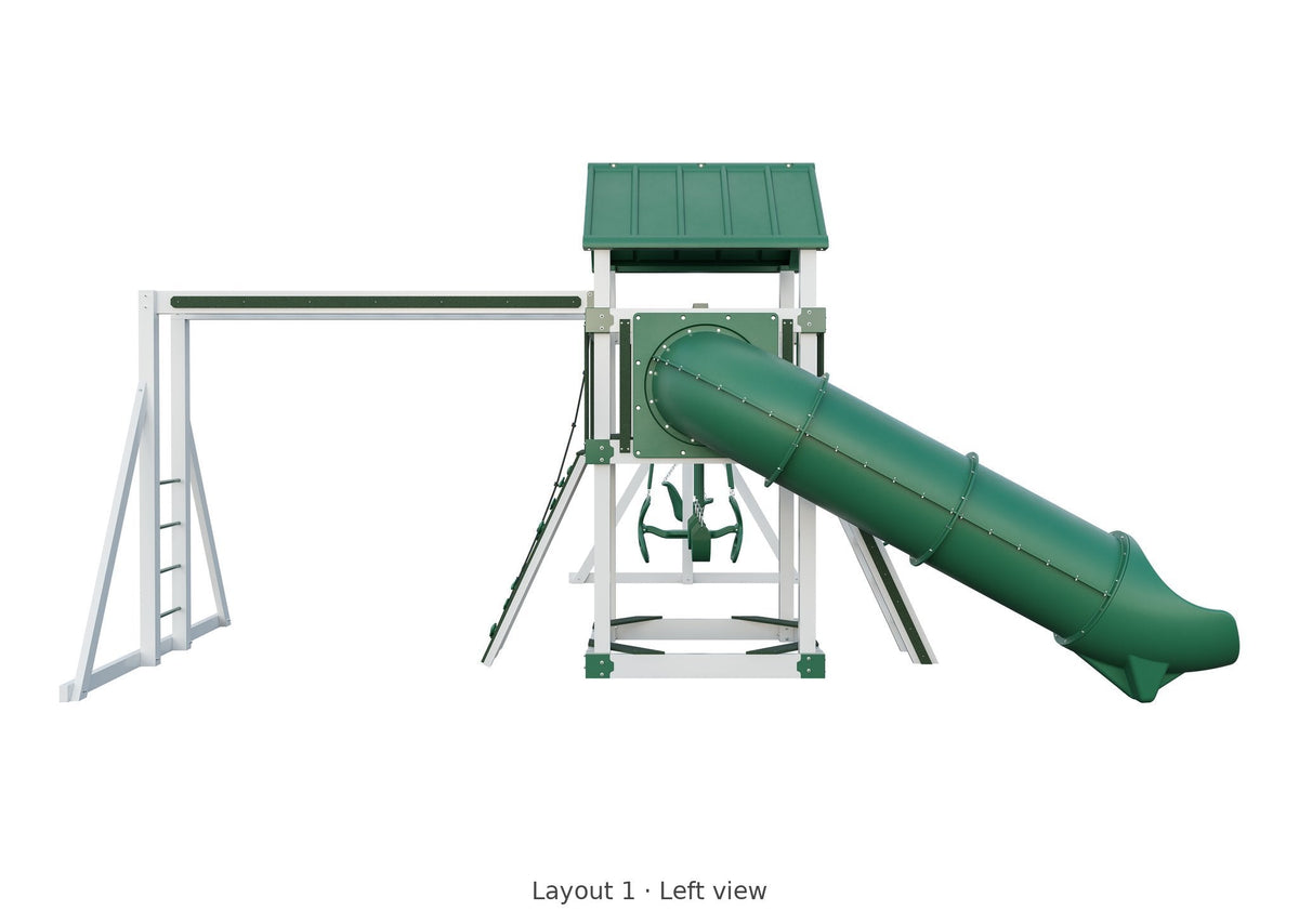 Amish 5x5 Boulder Vinyl Playset & Swing Set Kit – Layout 1, left view