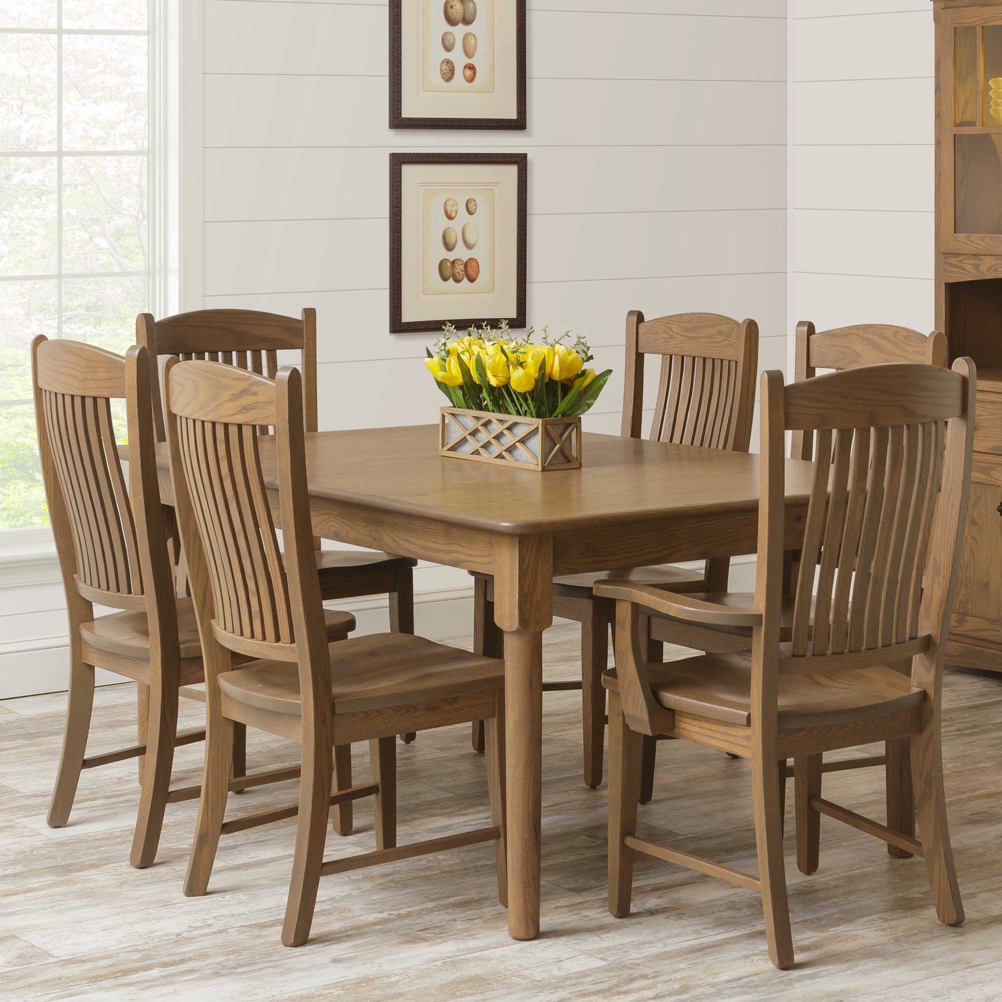 Amish 66" Plymouth Modern Shaker Leg Dining Set with 6 chairs - snyders.furniture