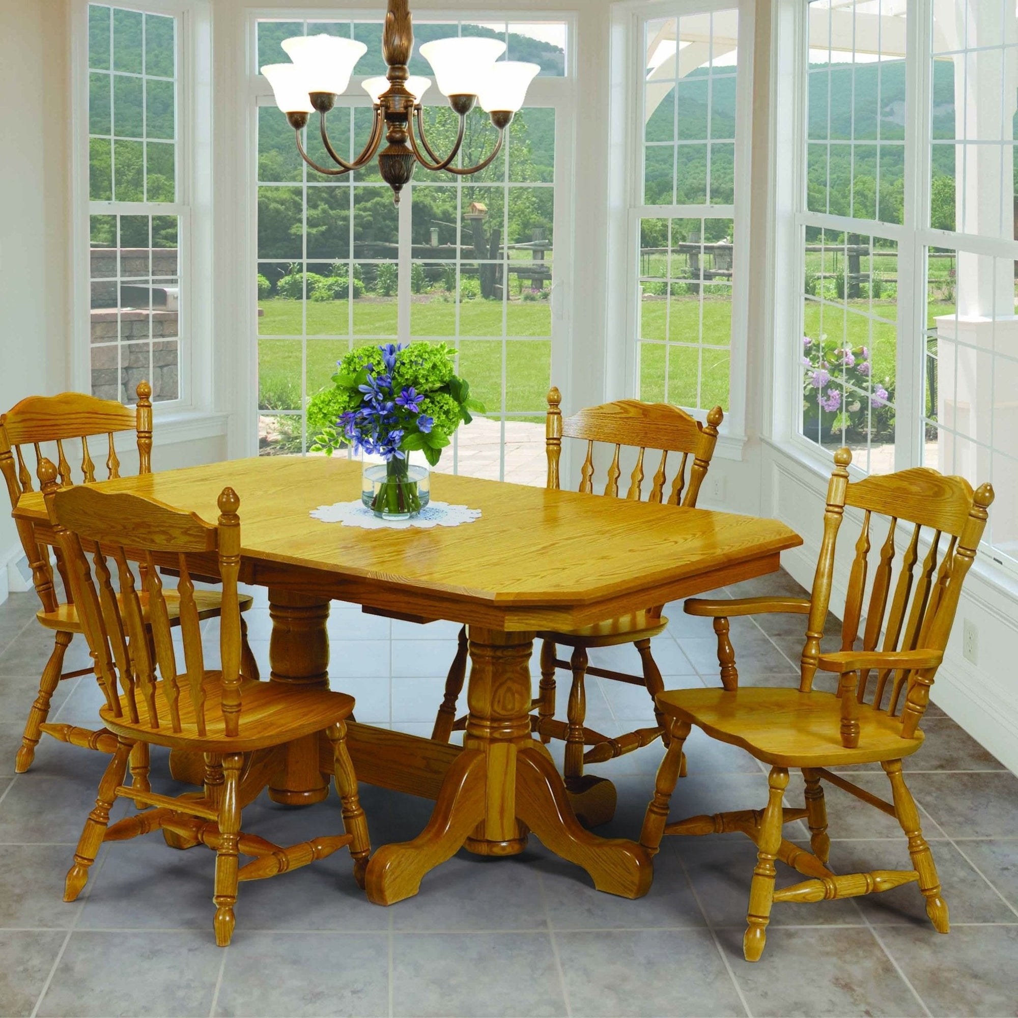 Amish 66" Port Royal Double Pedestal Dining Set with 6 chairs - snyders.furniture
