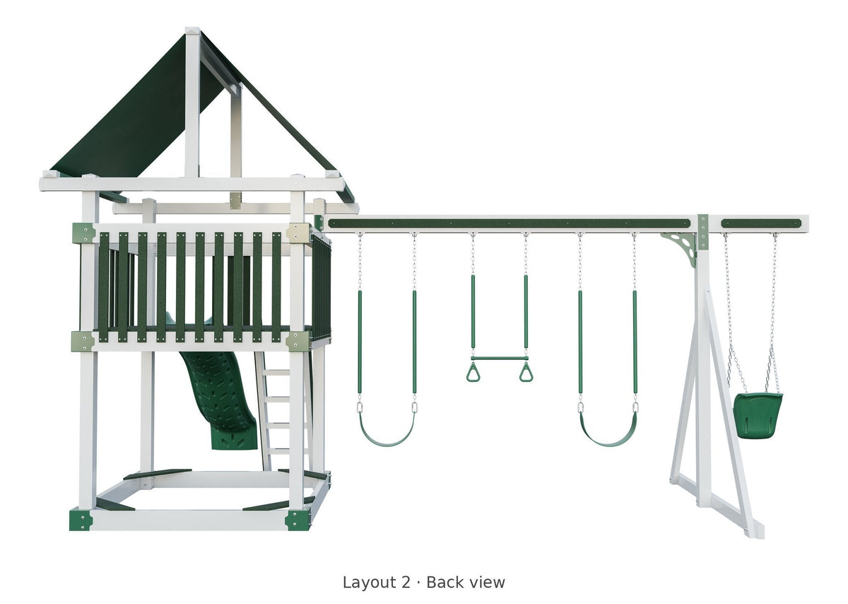 Amish 6x6 Boulder Vinyl Playset & Swing Set Kit – Layout 2, back view