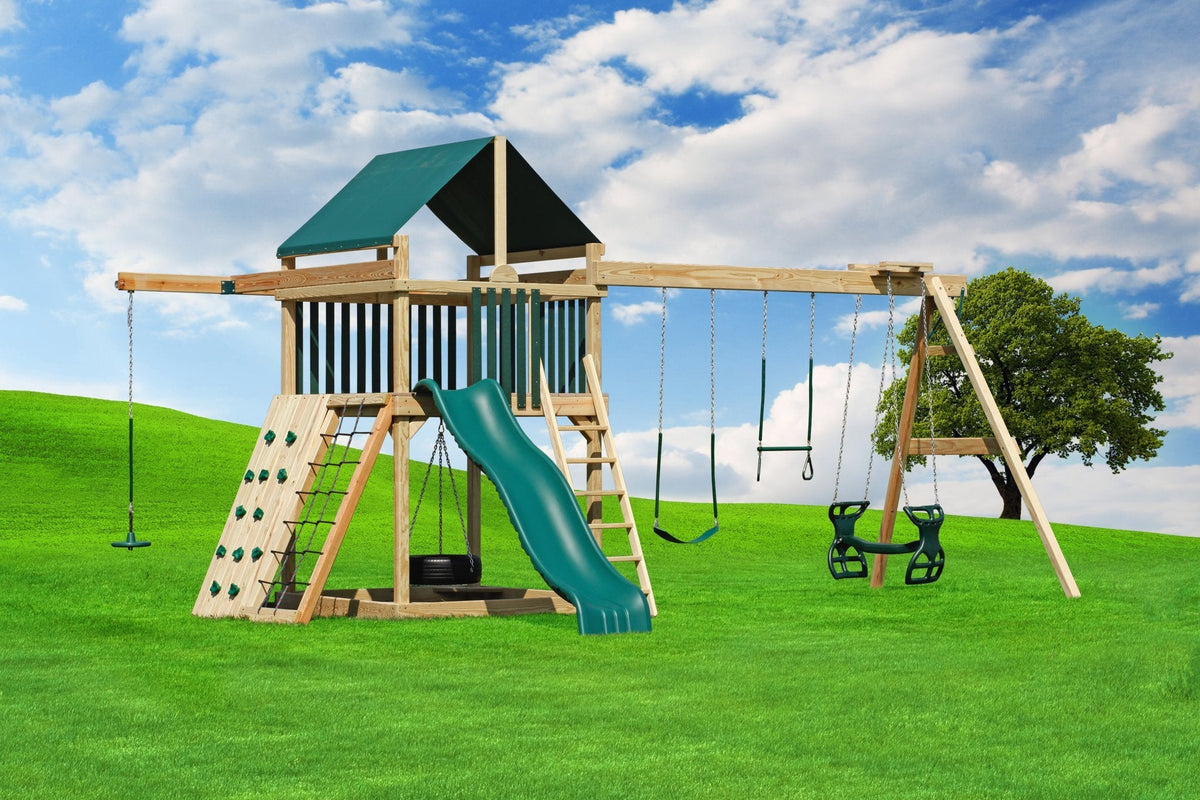 6x6 Challenger Wooden Swing Set & Playset Kit – real-world photo (configuration and colors may differ from the layouts offered)