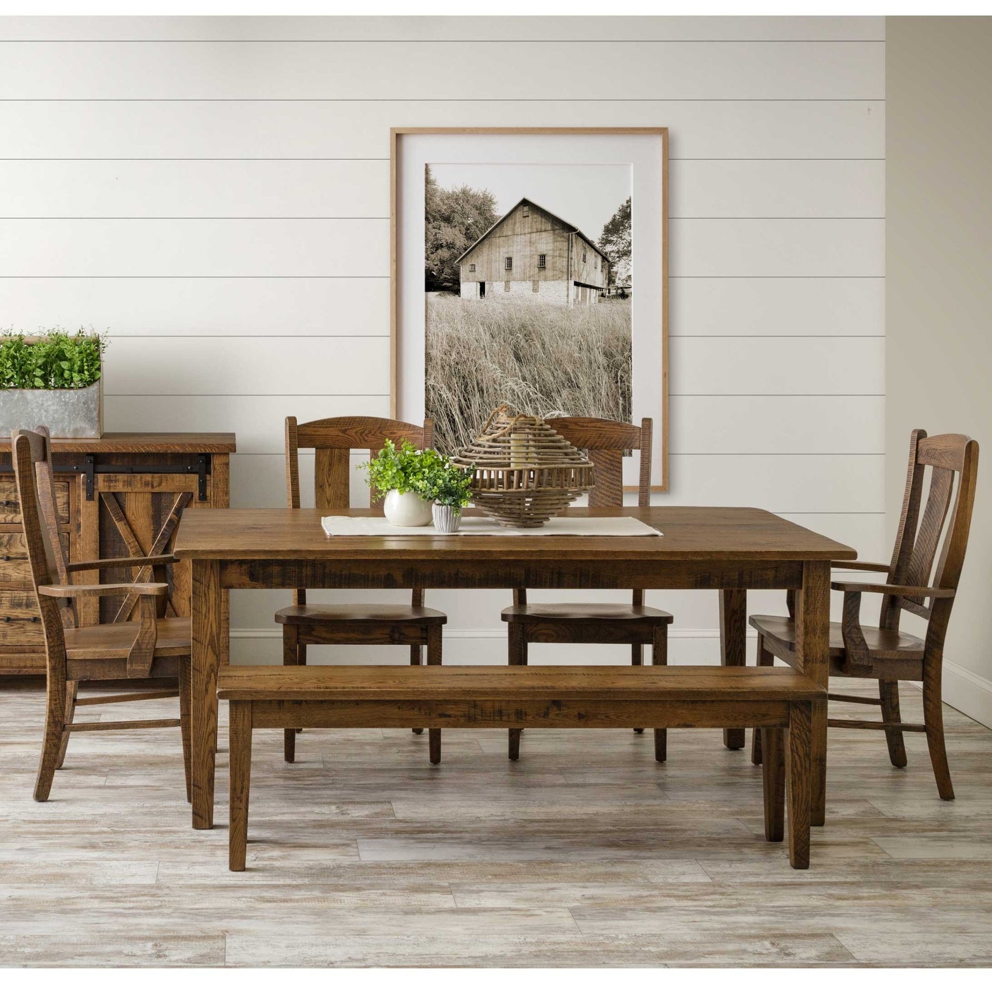 Amish 72" Rustic Shaker Leg Dining Set with 4 Chairs & Bench - snyders.furniture