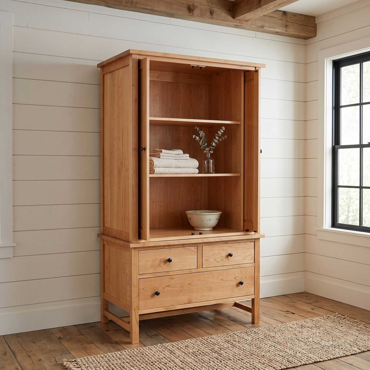 Amish Logan Square Entertainment Armoire with Pocket Doors