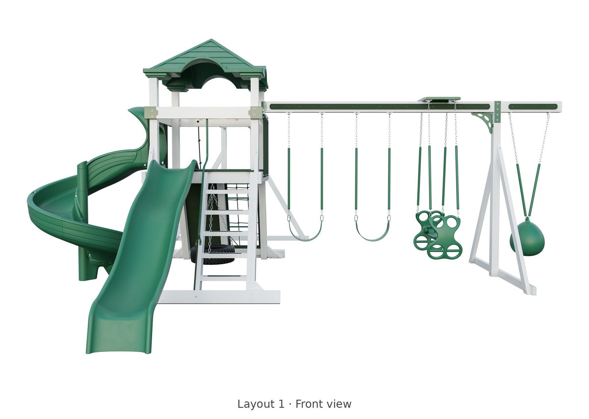 Amish Avalanche Vinyl Playset & Swing Set Kit – Layout 1, front view
