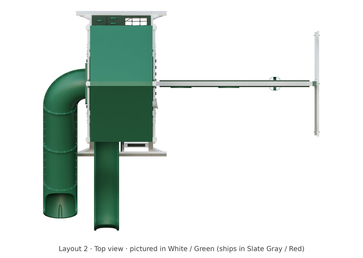 Amish Avalanche Vinyl Playset & Swing Set Kit – Layout 2, top view (shown in White with Green accents)