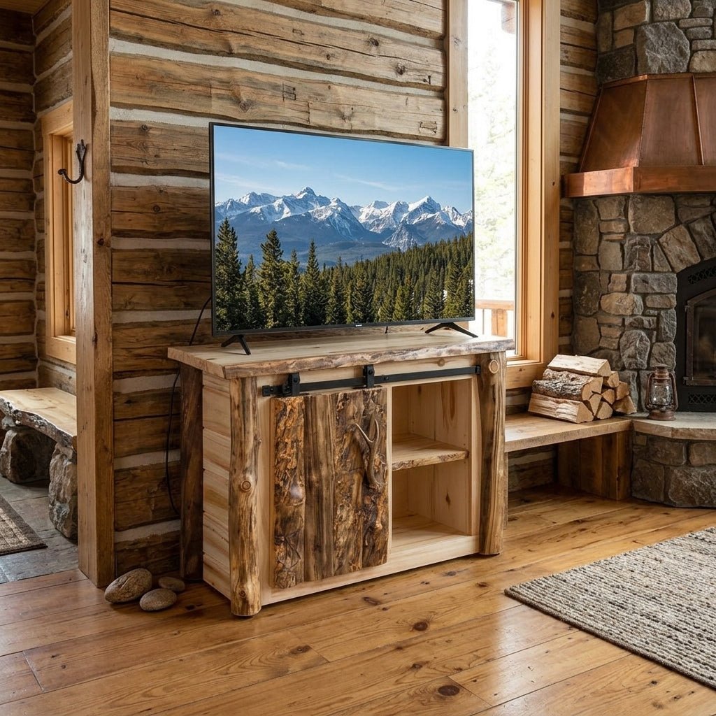 Amish Bryce Log Sliding Barn Door Entertainment Center