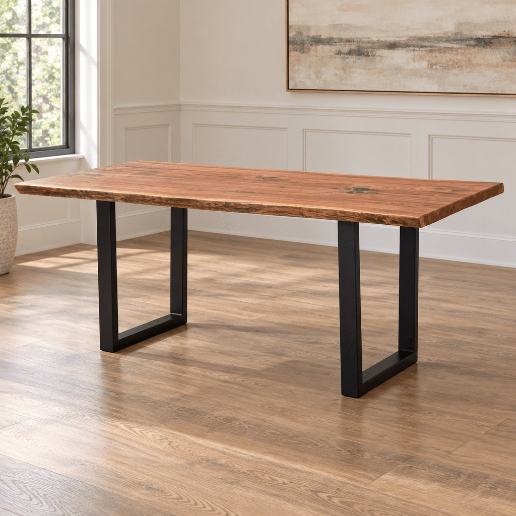Amish Carbon Live Edge Table Legs shown in the dining room of a transitional home