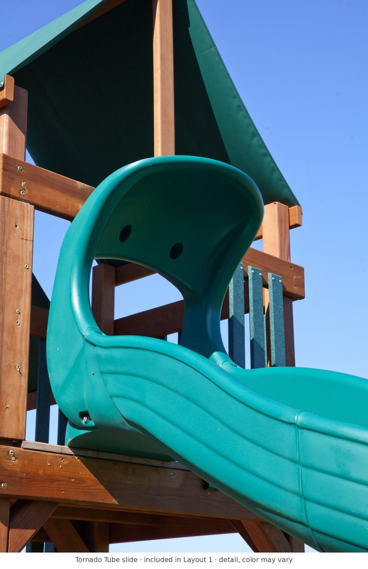 Tornado Tube slide detail – included in Layout 1 of the Castle Wooden Swing Set & Playset Kit