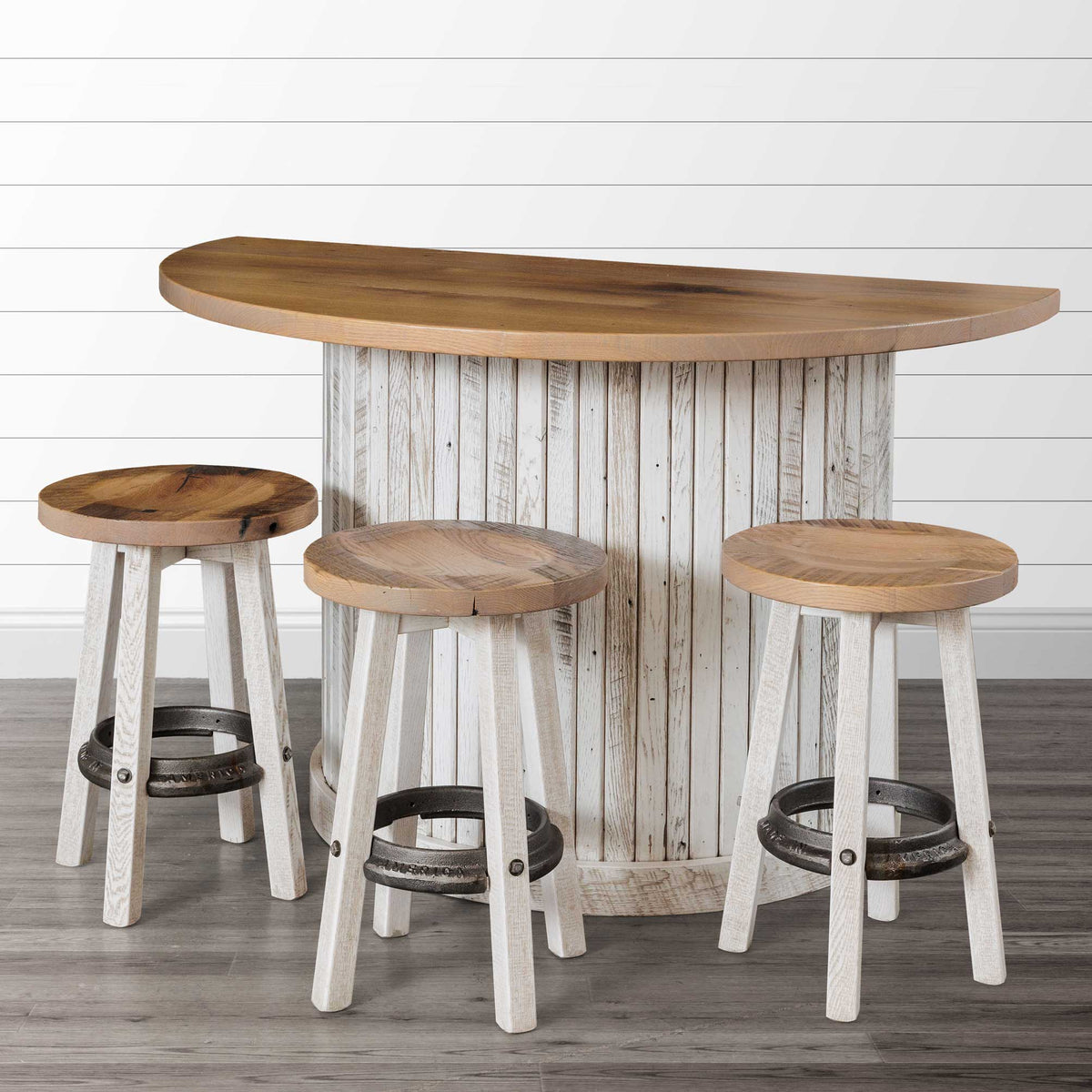 Amish Chesapeake Half Round Curved Bar Rustic Kitchen Island & Stool Set for 3 - snyders.furniture