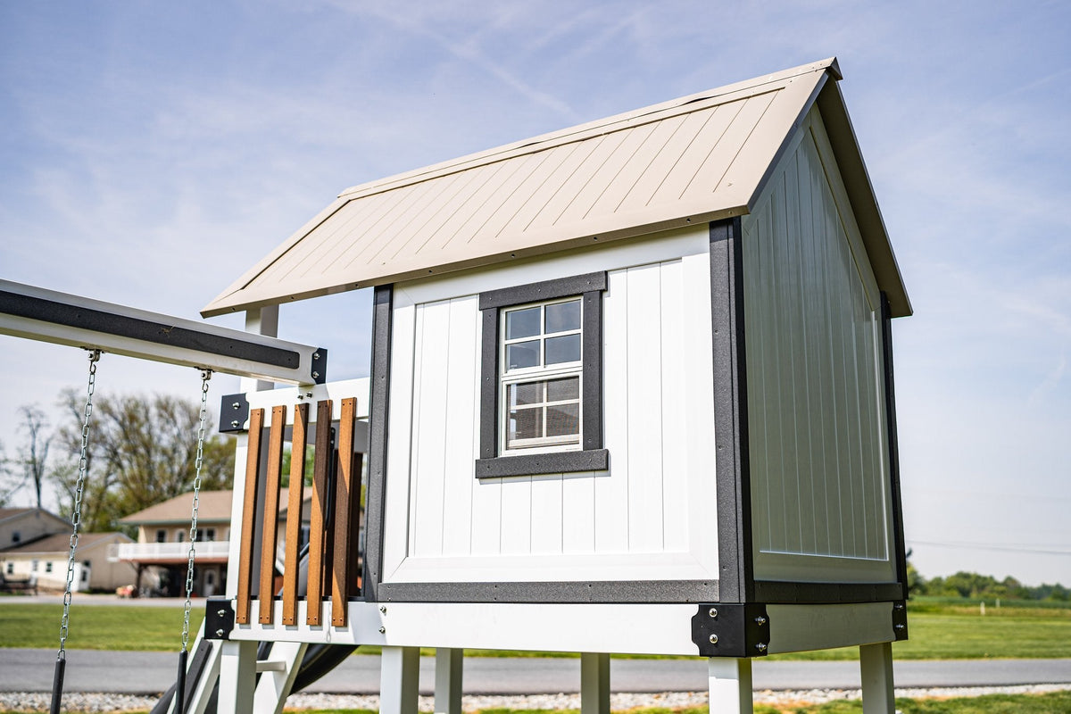 Churchill Vinyl Playset & Swing Set Kit – real-world photo (configuration and colors may differ from the layouts offered)