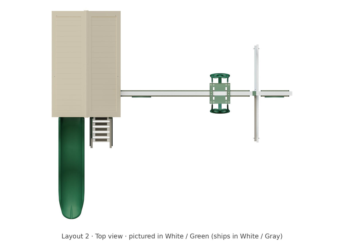 Amish Churchill Vinyl Playset & Swing Set Kit – Layout 2, top view (shown in White with Green accents)