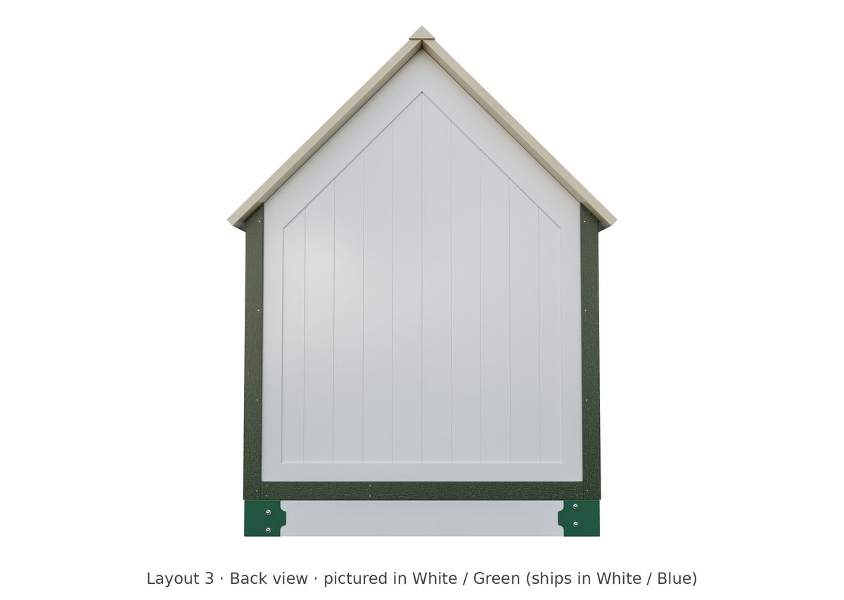 Amish Churchill Vinyl Playset & Swing Set Kit – Layout 3, back view (shown in White with Green accents)