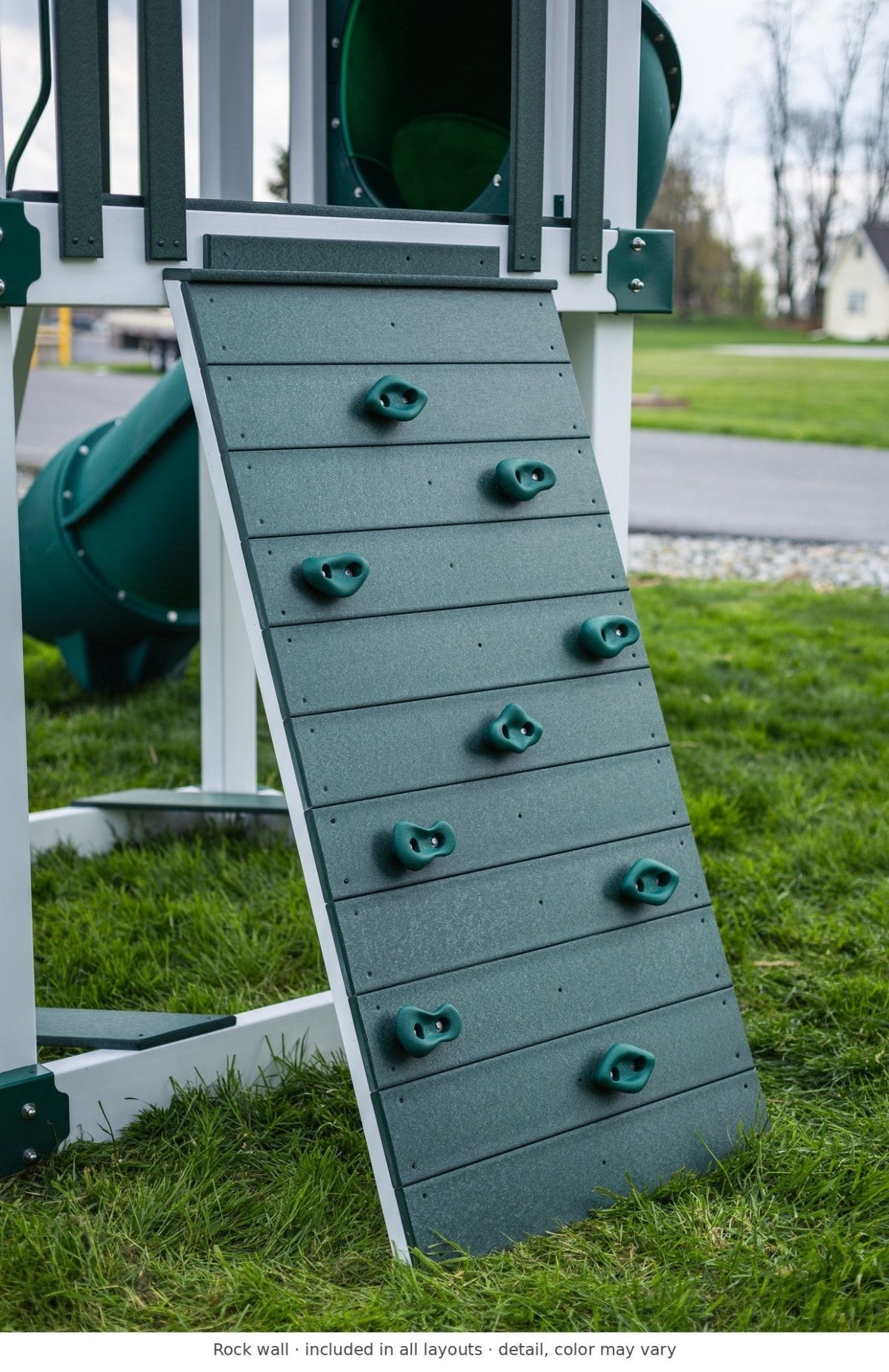 Rock wall detail – included in all layouts of the Concord Vinyl Playset & Swing Set Kit