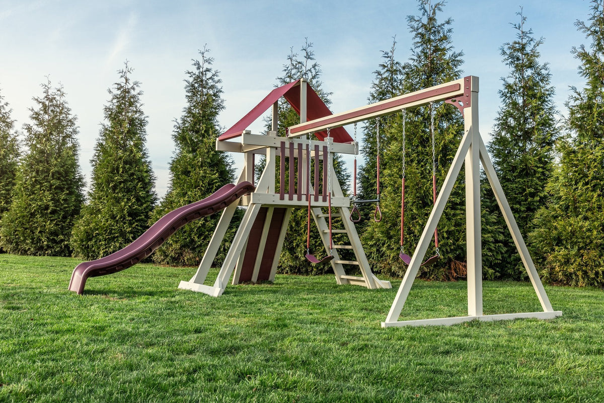 Elkhorn Vinyl Playset & Swing Set Kit – real-world photo (configuration and colors may differ from the layouts offered)