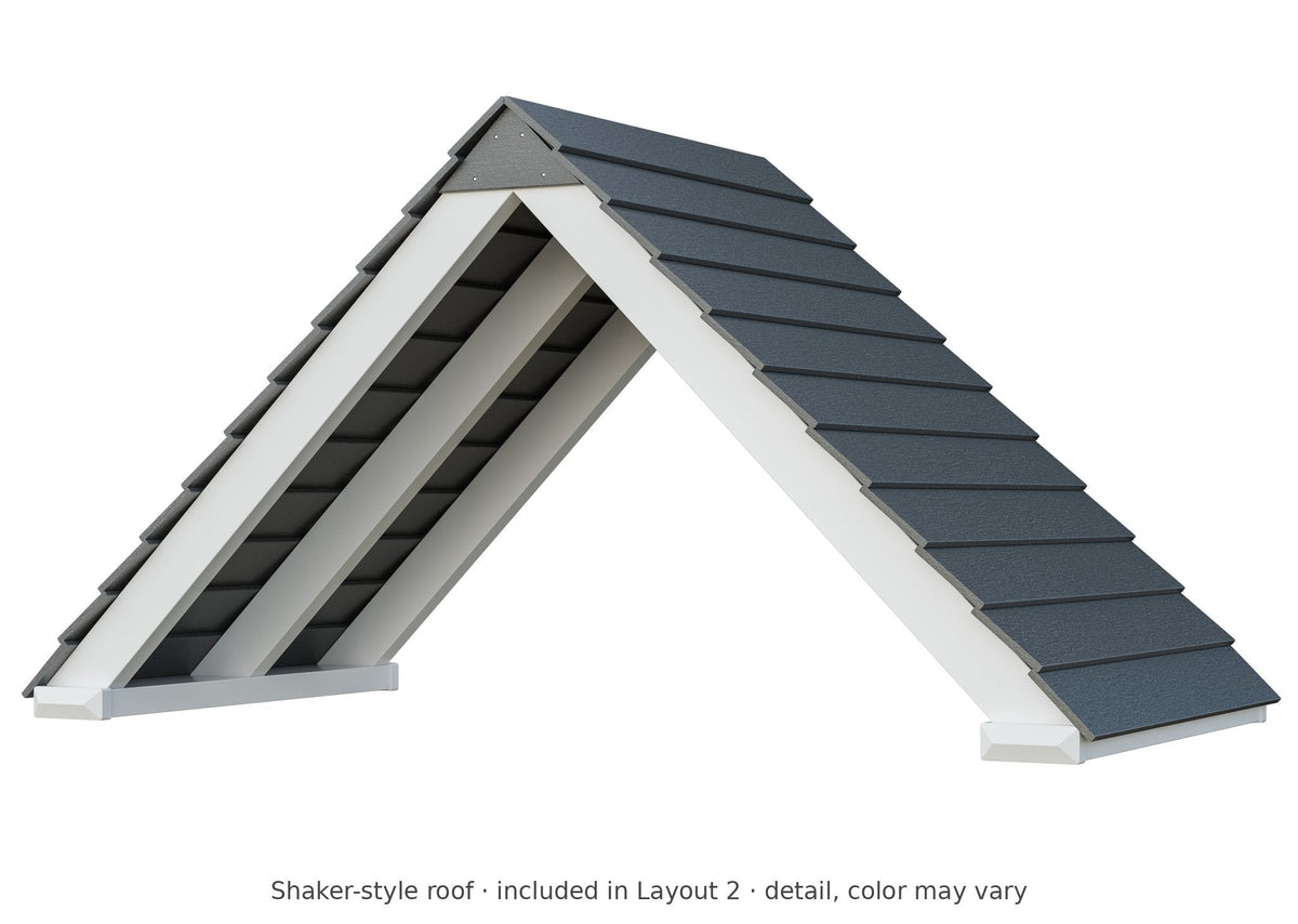 Shaker-style roof detail – included in Layout 2 of the Elkhorn Vinyl Playset & Swing Set Kit