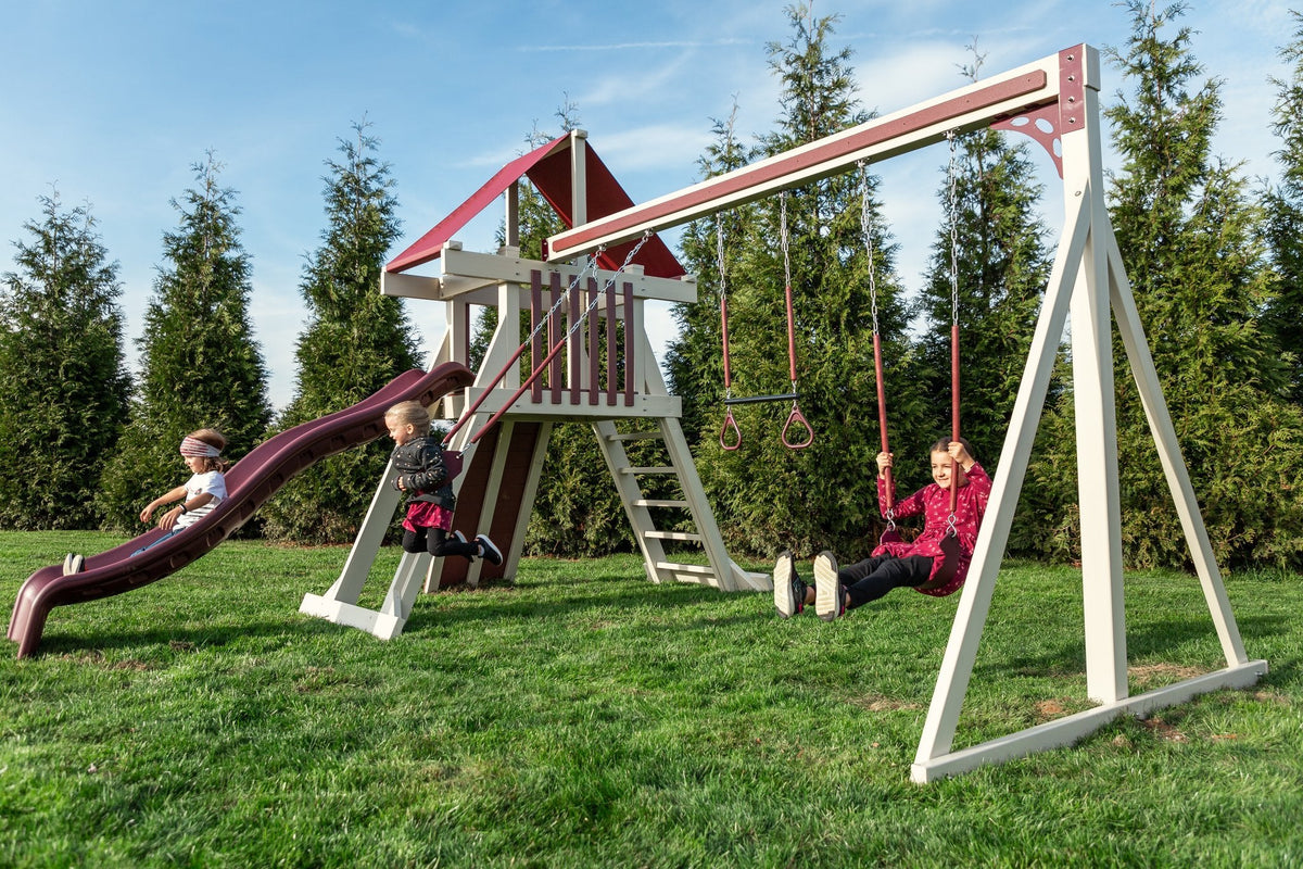 Elkhorn Vinyl Playset & Swing Set Kit – real-world photo (configuration and colors may differ from the layouts offered)