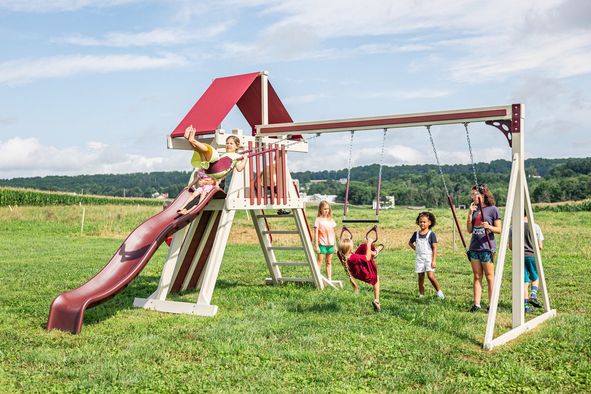 Elkhorn Vinyl Playset & Swing Set Kit – real-world photo (configuration and colors may differ from the layouts offered)