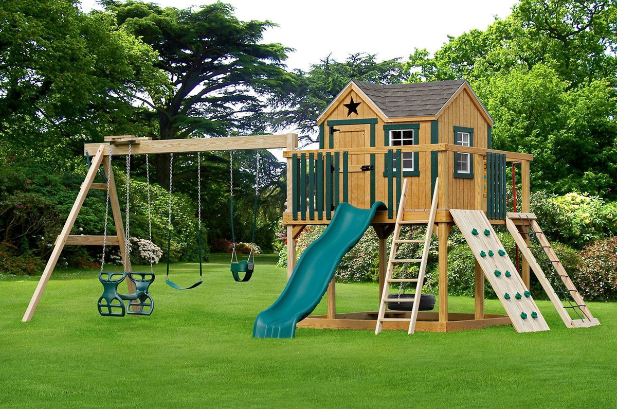 Expedition Wooden Swing Set & Playset Kit – real-world photo (configuration and colors may differ from the layouts offered)