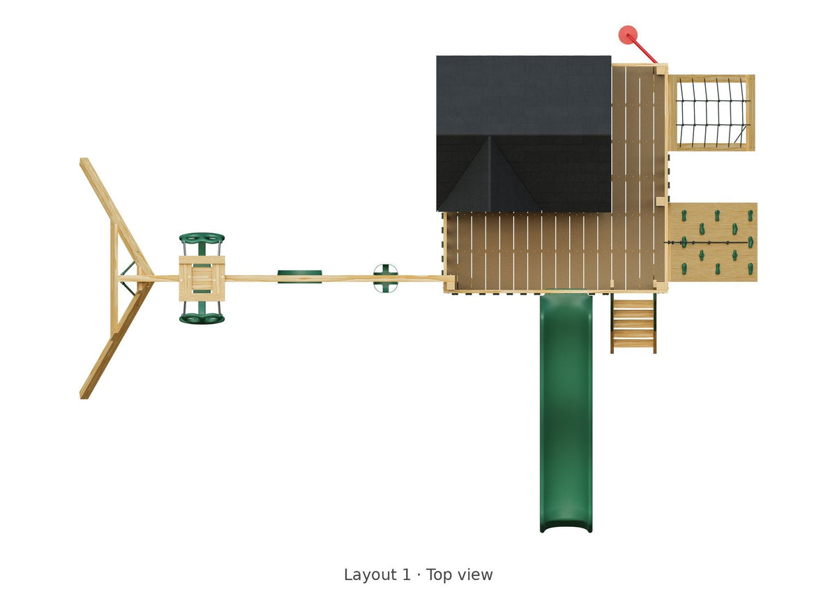 Amish Expedition Wooden Swing Set & Playset Kit – Layout 1, top view