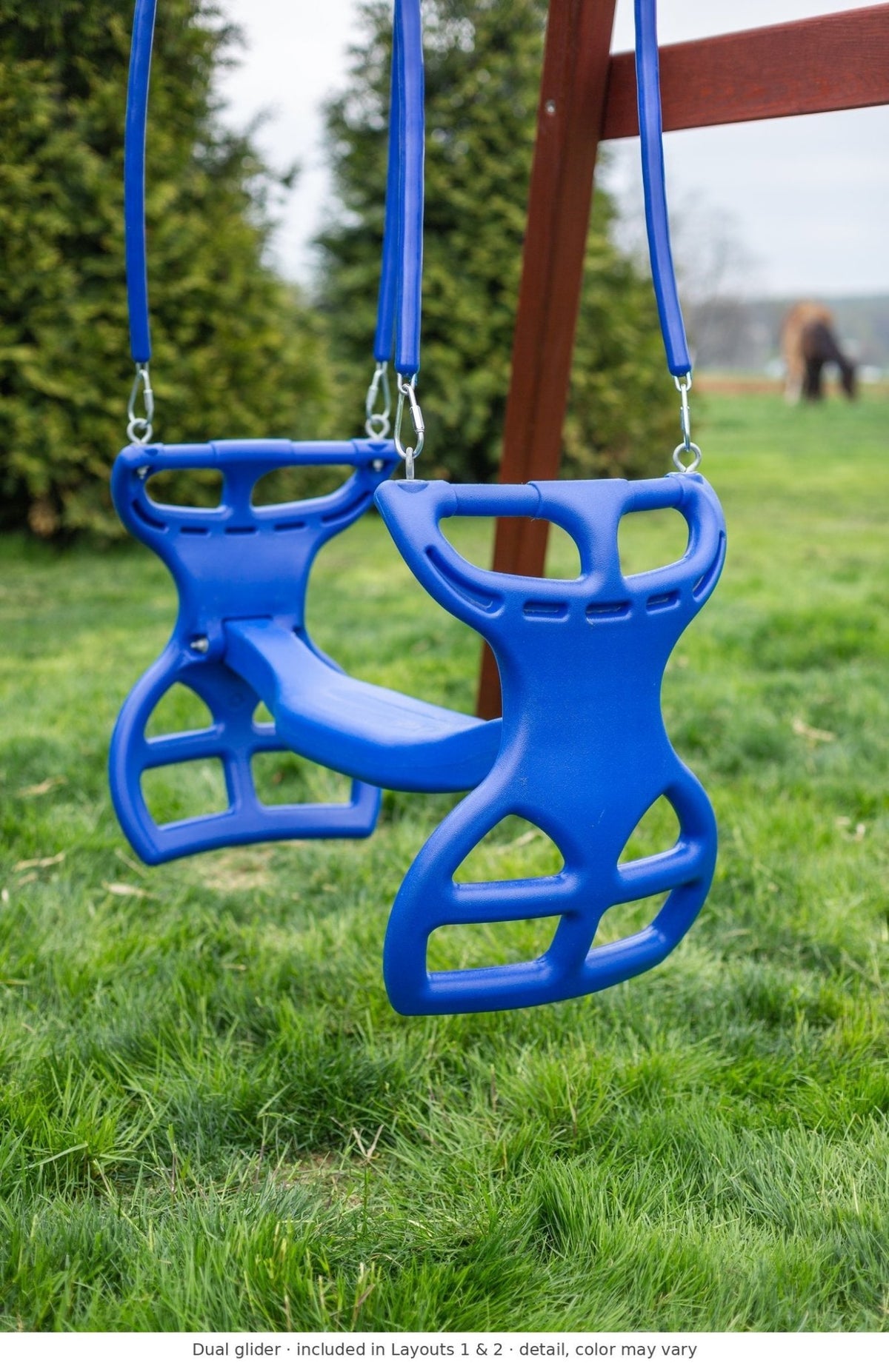 Dual glider detail – included in Layouts 1 & 2 of the Expedition Wooden Swing Set & Playset Kit