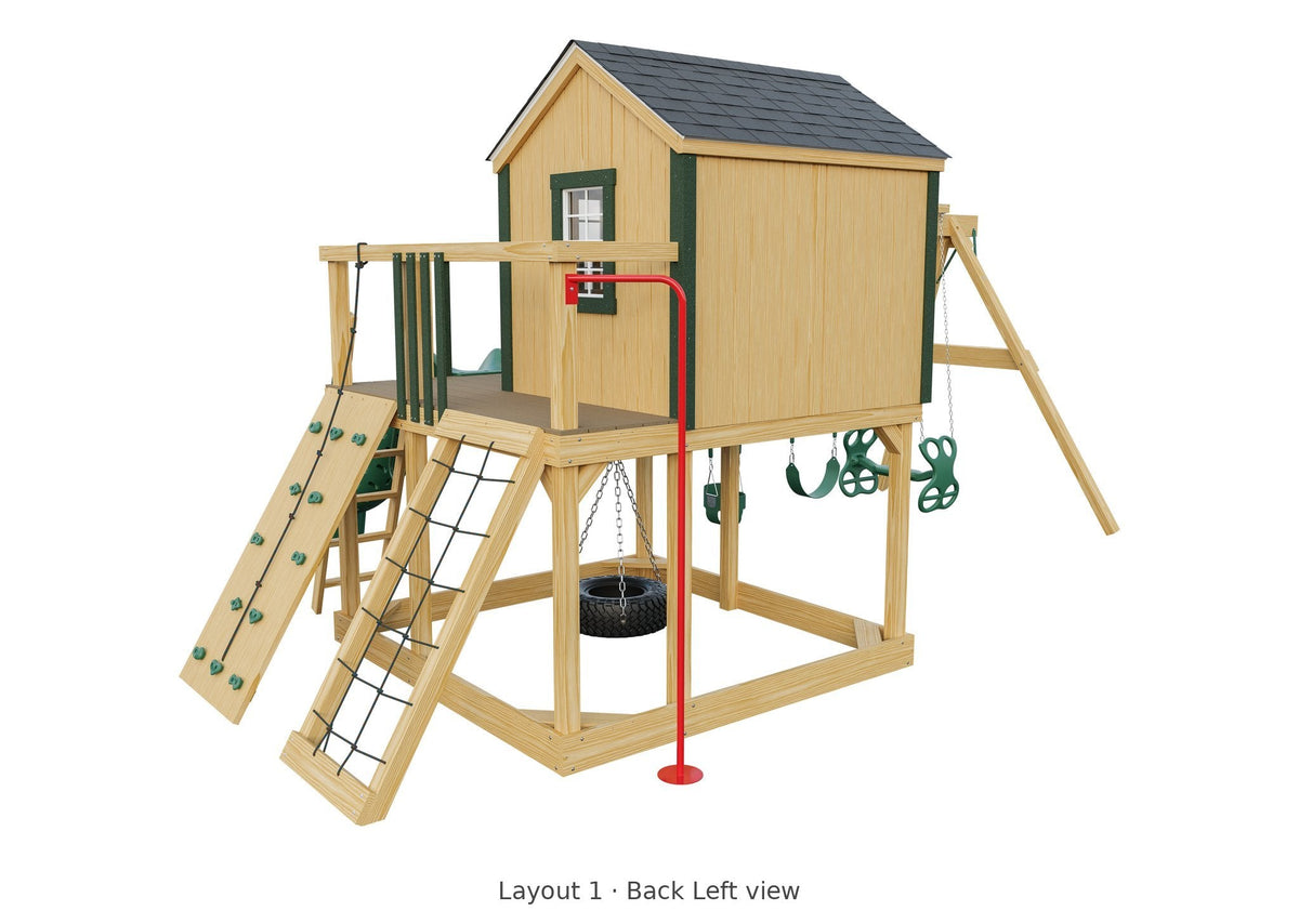 Amish Expedition Wooden Swing Set & Playset Kit – Layout 1, back left view