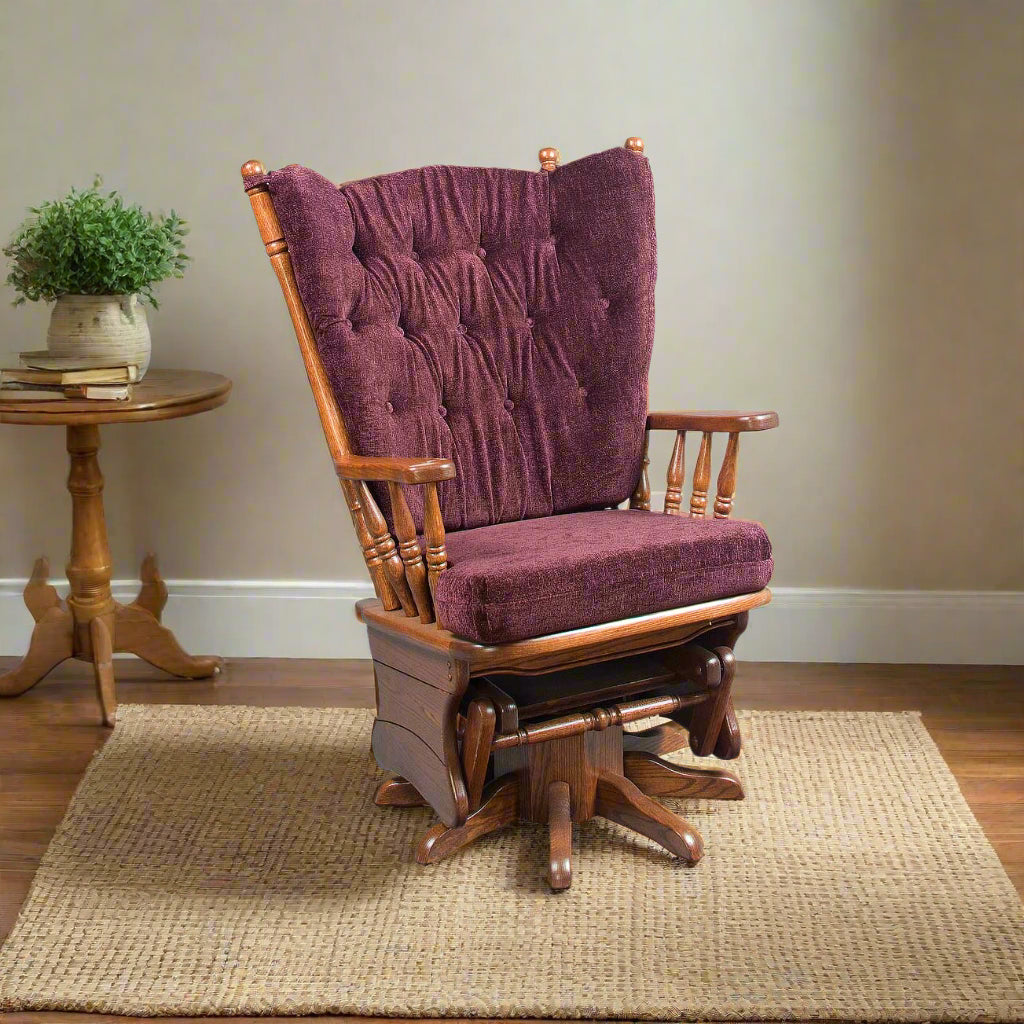 Amish High Wing Back Swivel Glider Rocker with Cushion