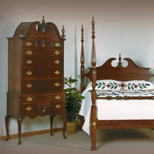 Amish Jamestown Colonial Chippendale Style Bonnet Top HighBoy Chest