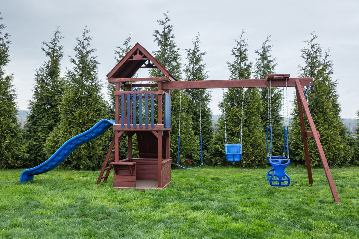 Jefferson Wooden Swing Set & Playset Kit – real-world photo (configuration and colors may differ from the layouts offered)