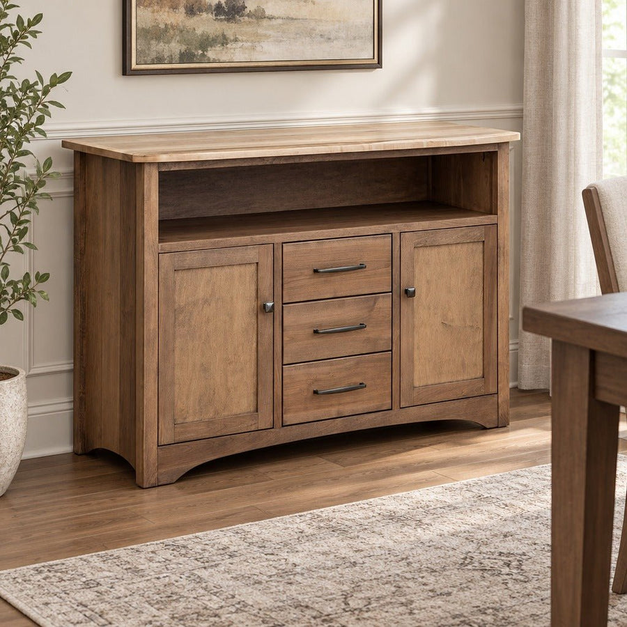 Amish Kidron Transitional Solid Wood Dining Server with 2 Doors and Center Drawers