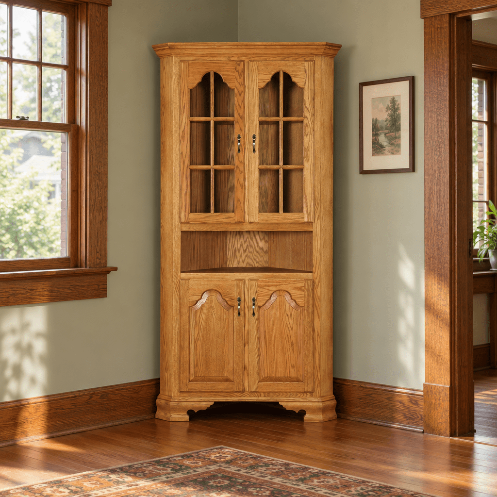 Amish Lancaster 32" Dining China Corner Hutch shown in the dining room of a craftsman bungalow home