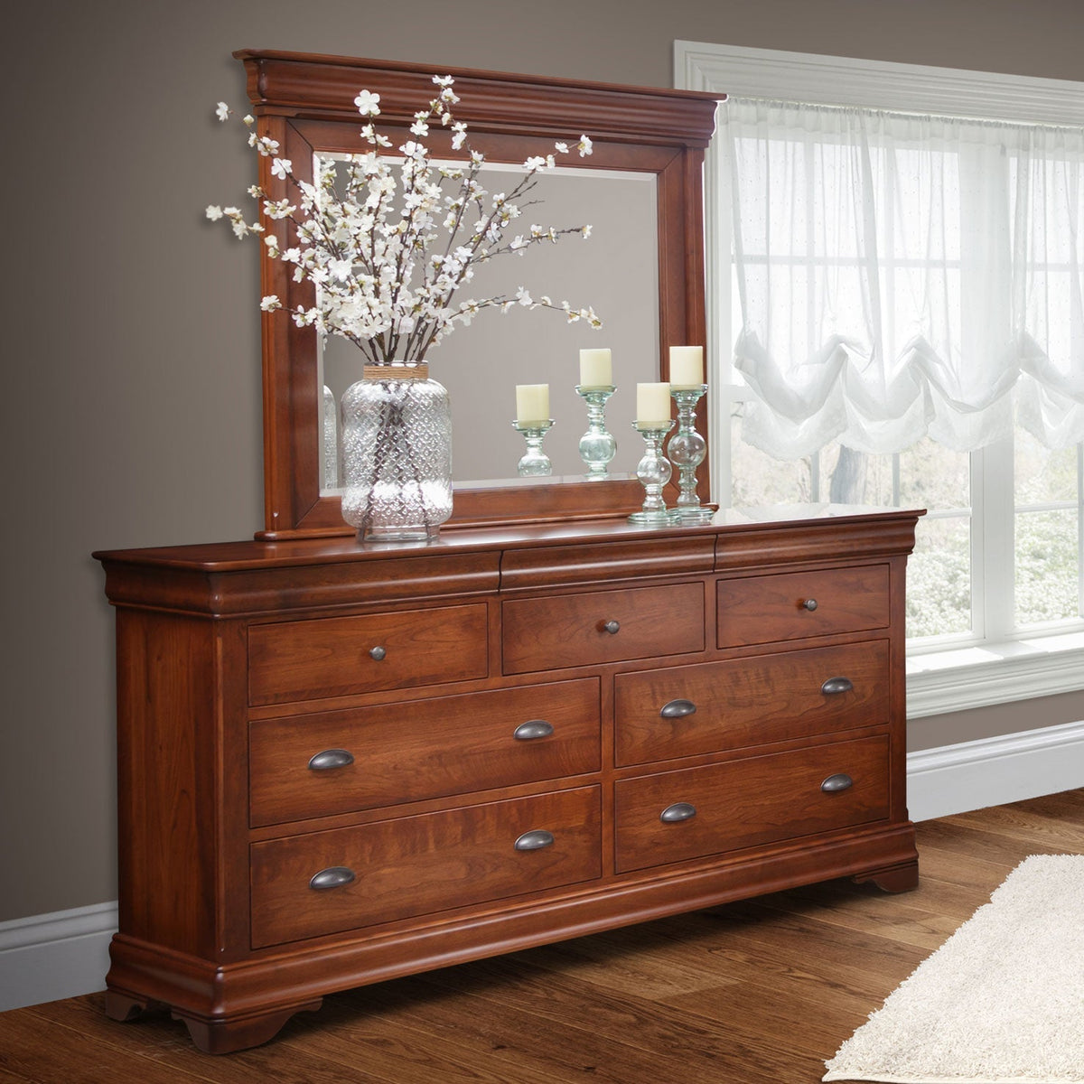 Amish Marseilles 4pc Wood Panel Queen Cherry Bedroom Set - snyders.furniture