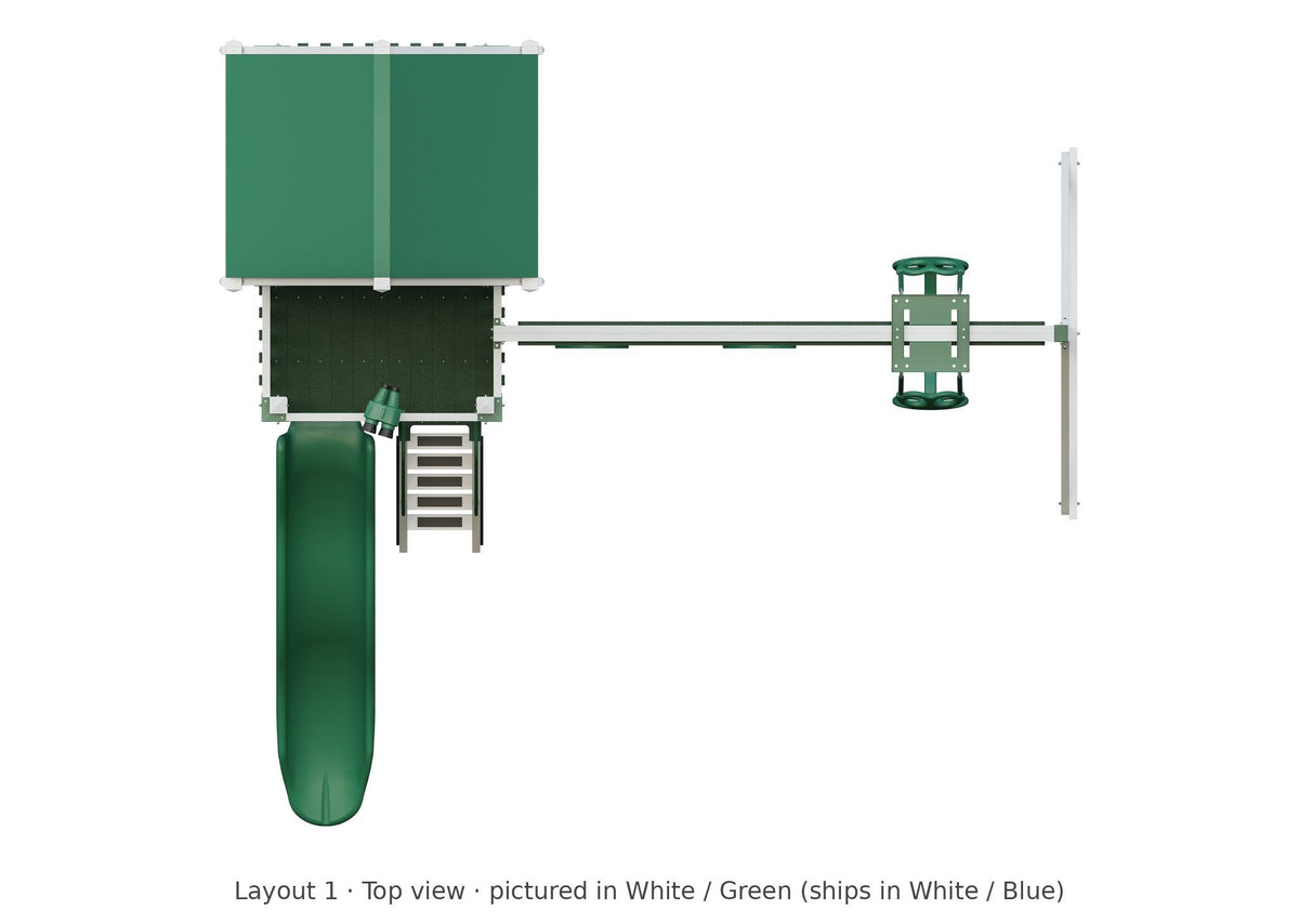 Amish Matterhorn Vinyl Playset & Swing Set Kit – Layout 1, top view (shown in White with Green accents)