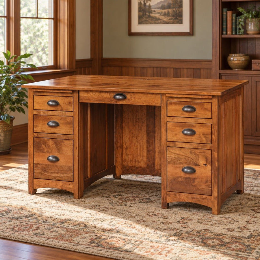 Amish Millersburg Mission Style Solid Wood 55" Desk with File Drawers