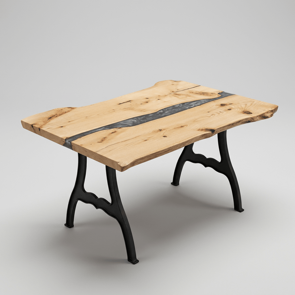 Amish Oak 38" - 44" wide x 60" long x 1 ½" thick Live Edge Slab shown on New York cast iron base (base sold separately)