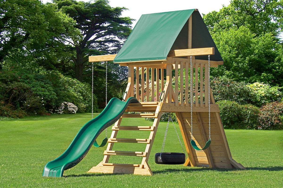 Olympus Wooden Swing Set & Playset Kit – real-world photo (configuration and colors may differ from the layouts offered)