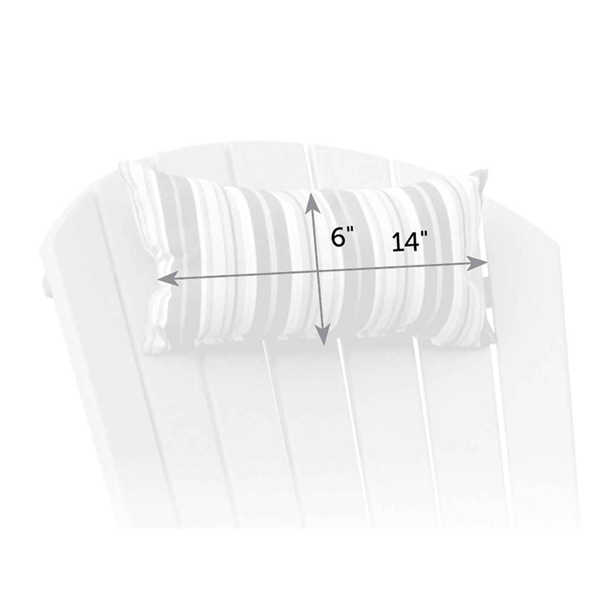 Dimension diagram of the neck pillow: 14 inches wide by 6 inches tall on a chair back