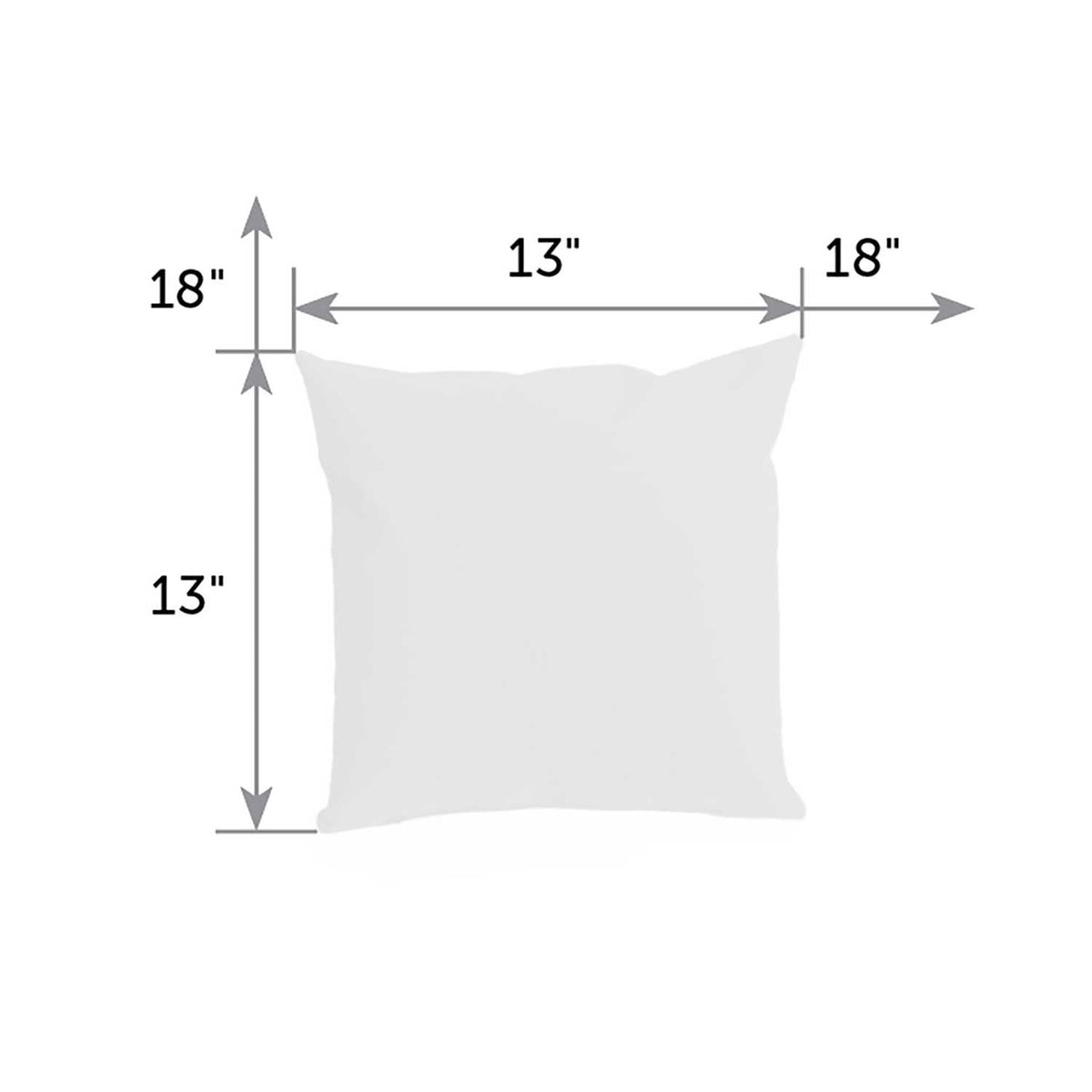 Dimension diagram of the outdoor square pillow showing the two available sizes, 13 inch square and 18 inch square