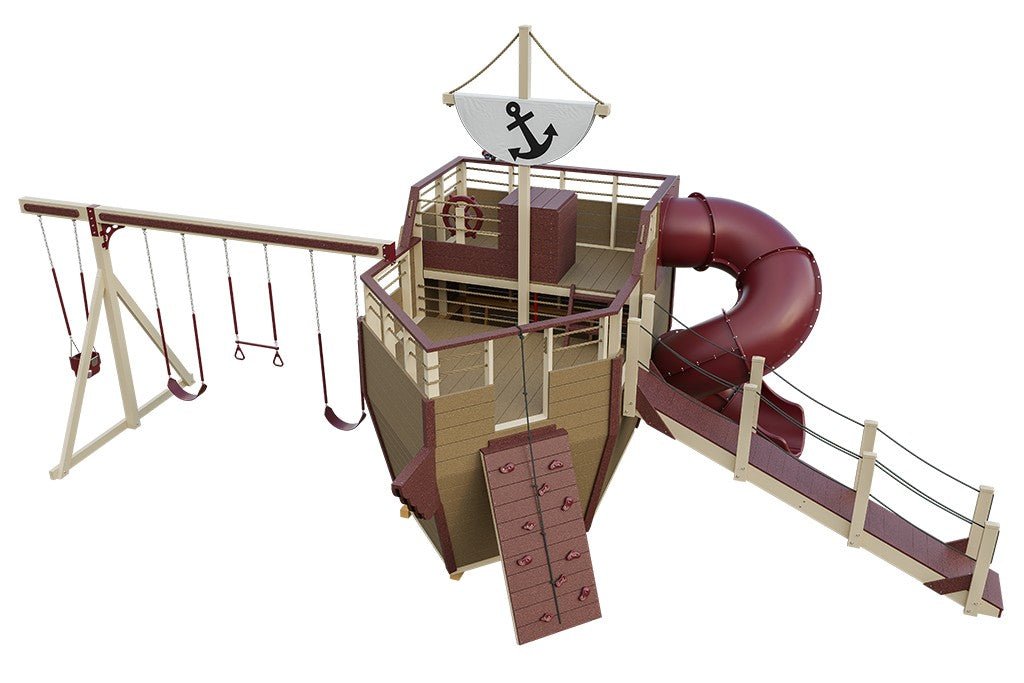 Poly Voyager vinyl playset Layout 2 in almond vinyl, red accents