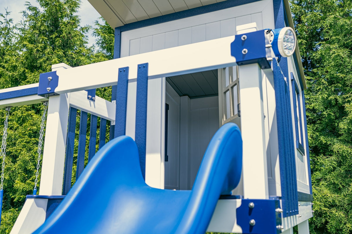 Rainier Vinyl Playset & Swing Set Kit – real-world photo (configuration and colors may differ from the layouts offered)