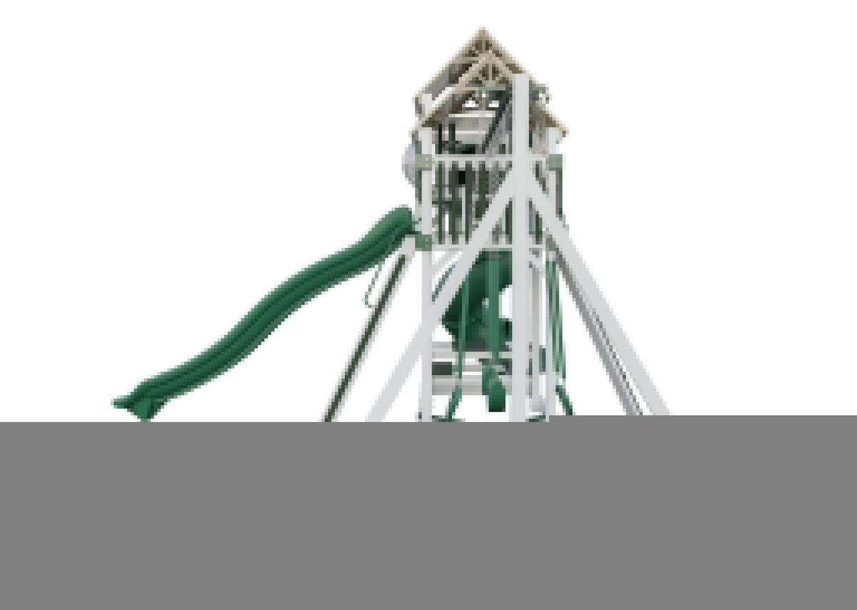 Amish Rambler Peak Vinyl Playset & Swing Set Kit – Layout 1, right view (shown in White with Green accents)