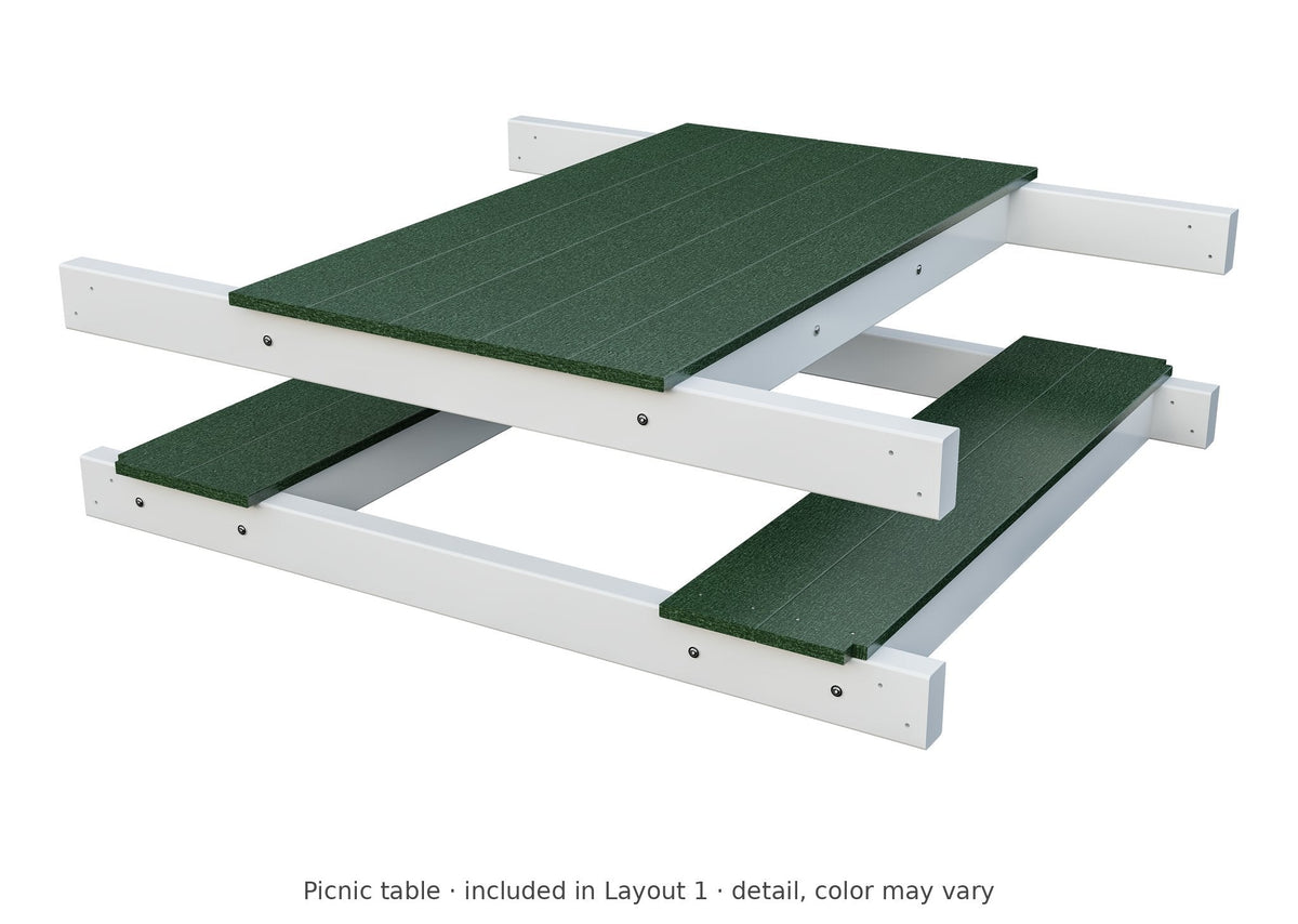 Picnic table detail – included in Layout 1 of the Rambler Peak Vinyl Playset & Swing Set Kit