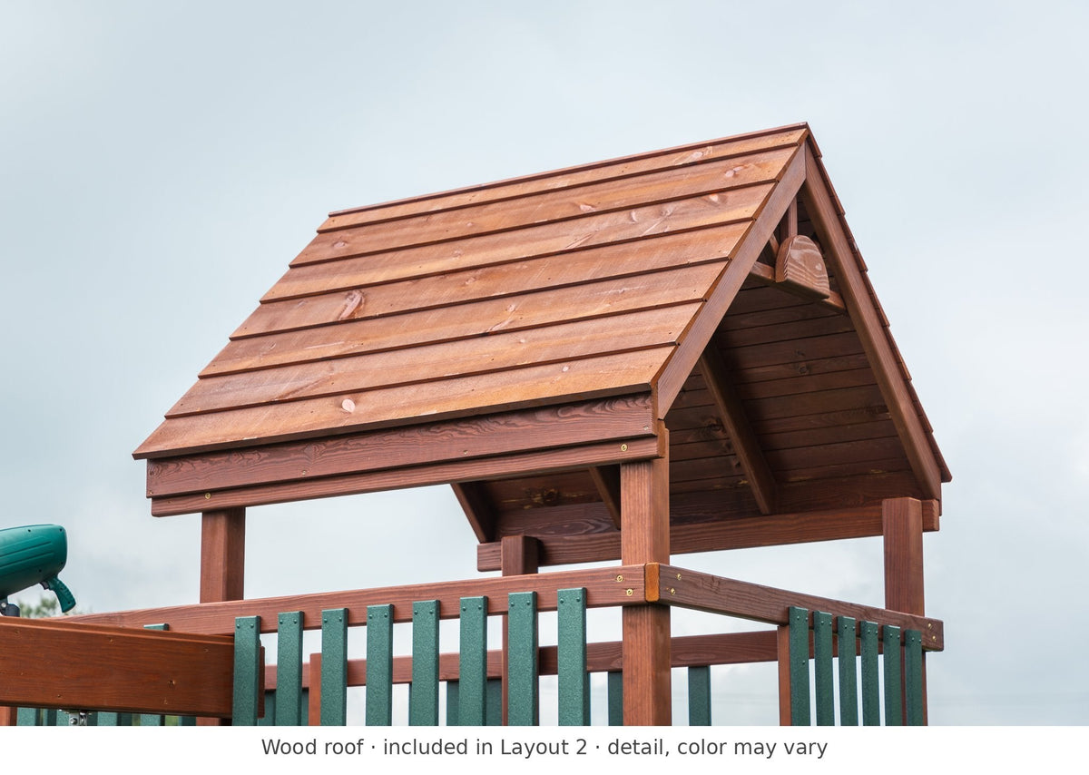 Wood roof detail – included in Layout 2 of the Ranger Wooden Swing Set & Playset Kit