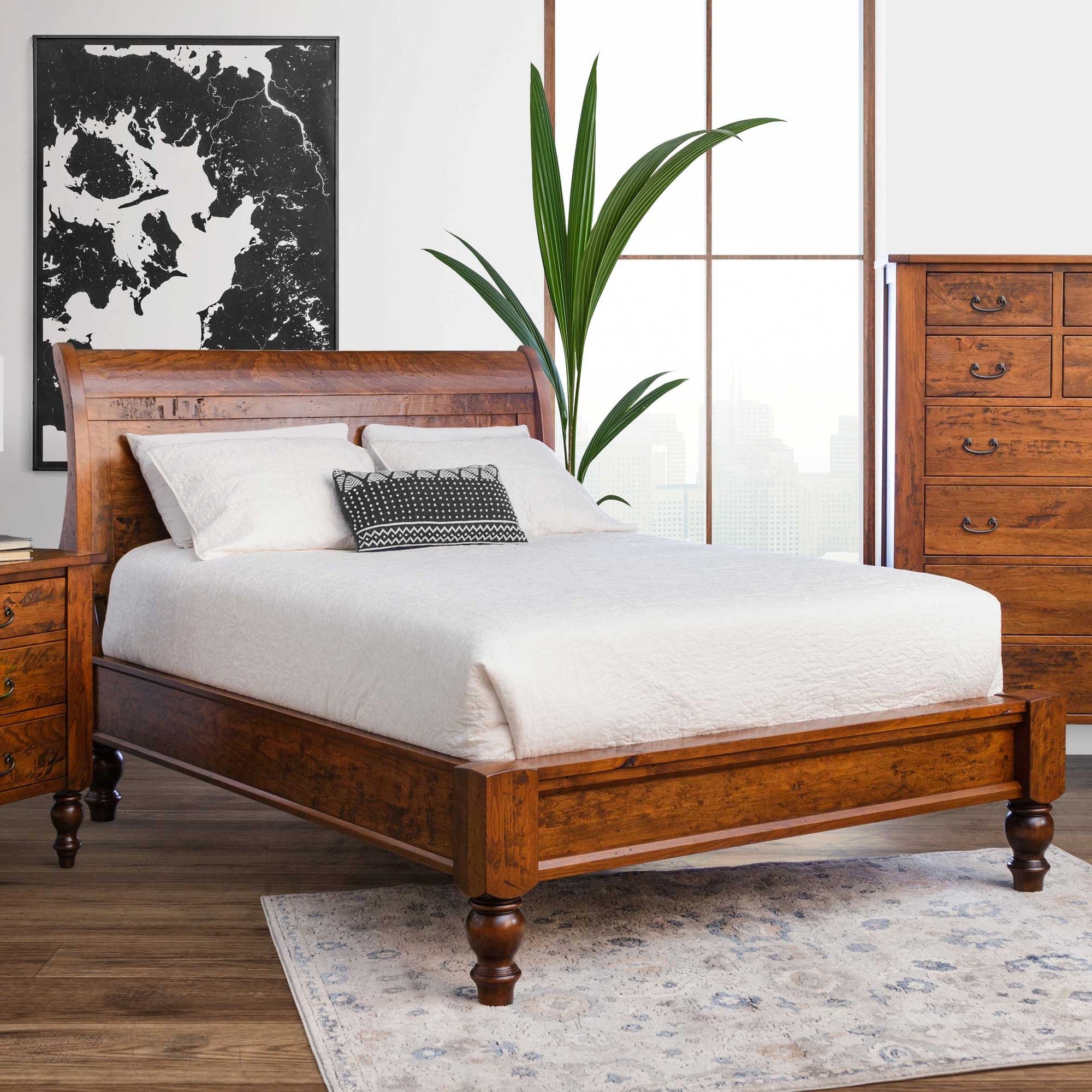 Amish Rustic Wood Telluride Sleigh Low Footboard Bed - snyders.furniture