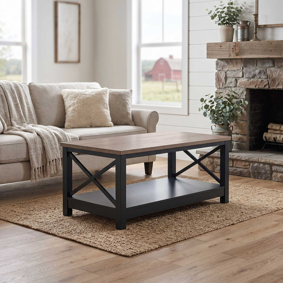 Amish Saltire Solid Wood X Side Coffee Table