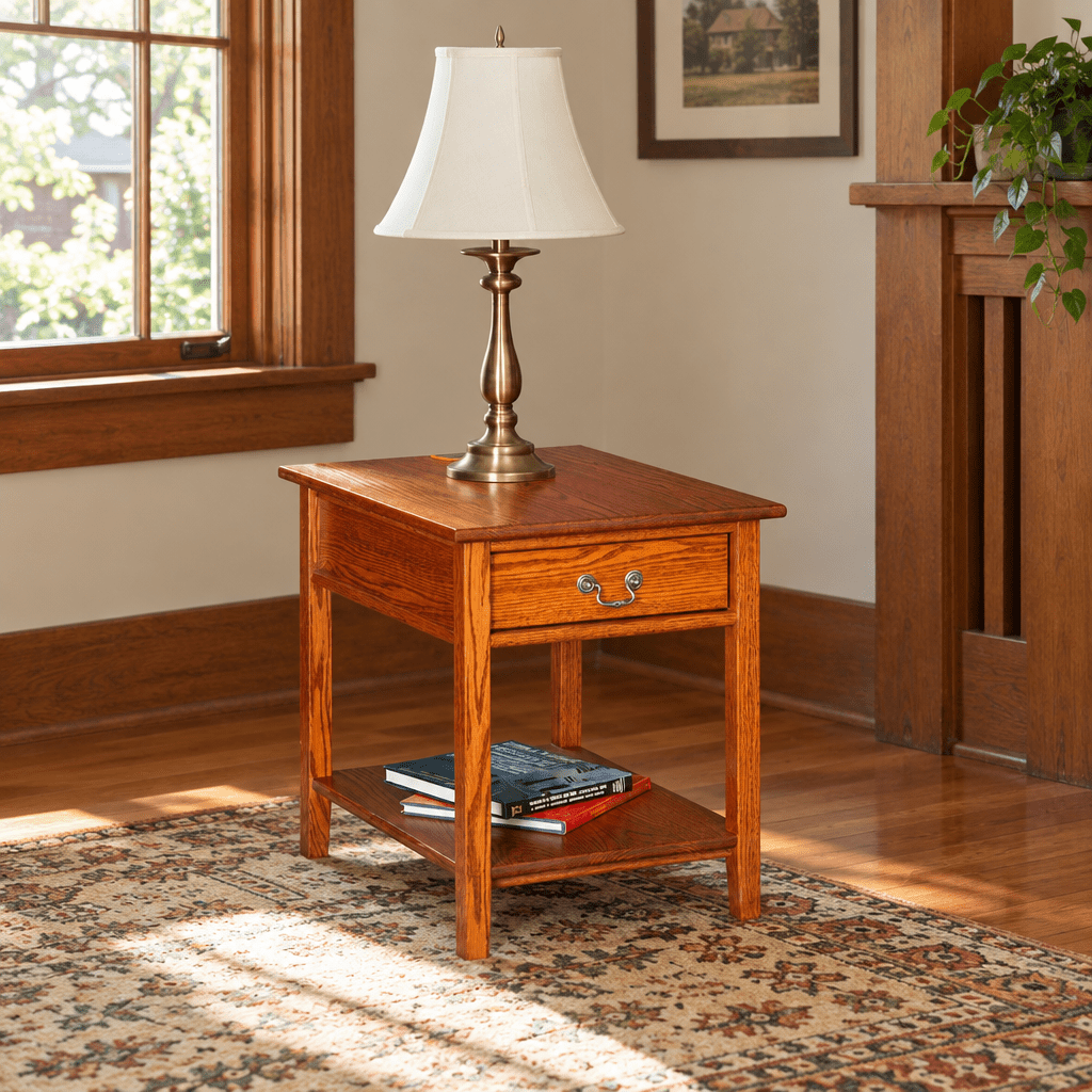 Amish Shaker 20" End Table shown in the living room of a craftsman bungalow home