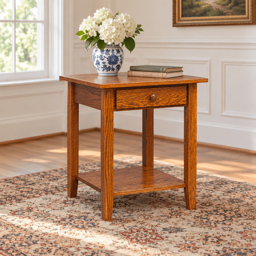 Amish Shaker 22" End Table shown in the living room of a traditional colonial home